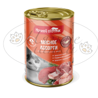 Консервы для кошек НОЧНОЙ ОХОТНИК Мясное ассорти в соусе ж.б. 415 гр.
