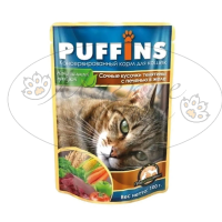 Пауч для кошек PUFFINS Телятина с печенью в желе 100 гр.