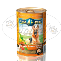 Консервы для собак ВЕРНЫЕ ДРУЗЬЯ Курица-телятина-морковь в соусе ж.б. 415 гр.
