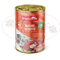 Консервы для кошек НОЧНОЙ ОХОТНИК Мясное ассорти в желе ж.б. 415 гр.
