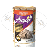 Консервы для кошек АМУРР Мясное ассорти в желе ж.б. 415 гр.