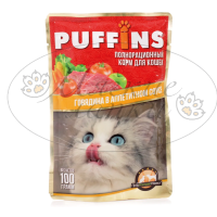 Пауч для кошек PUFFINS Говядина в соусе 100 гр.