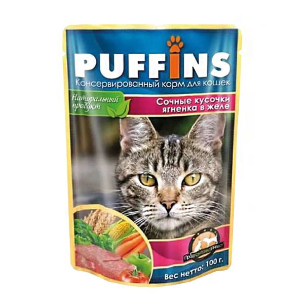 Упаковка 24 пауча для кошек PUFFINS Ягненок в желе