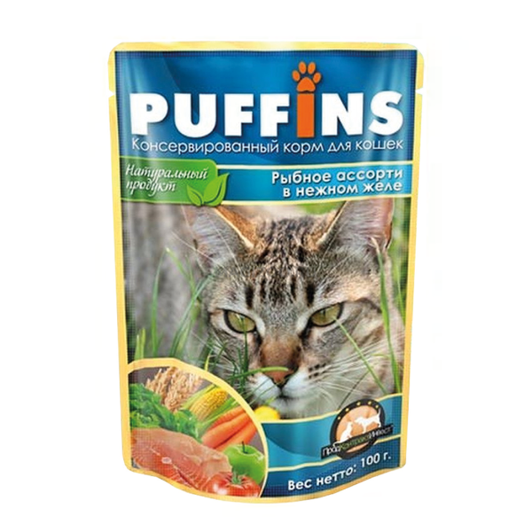 Упаковка 24 пауча для кошек PUFFINS Рыбное ассорти в желе