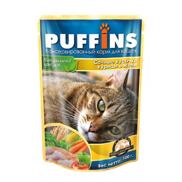 Упаковка 24 пауча для кошек PUFFINS Курица в желе